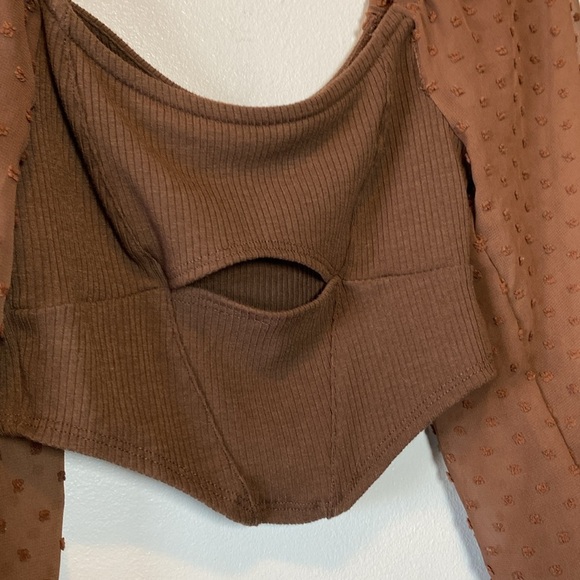 Urban Outfitters Puff Sleeve Blouse Women’s XS Chocolate Brown Cropped Boho Top - Picture 6 of 17